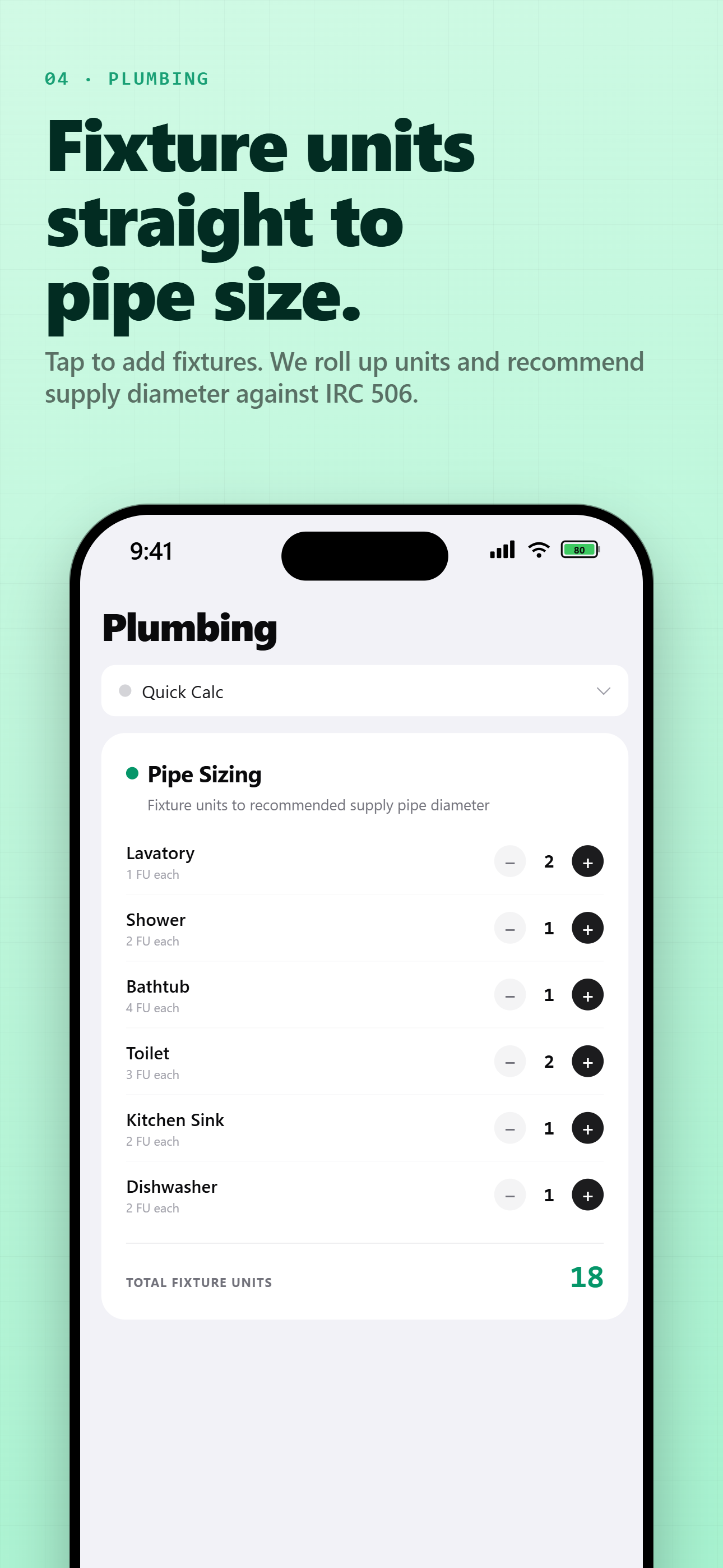 CalcRig plumbing calculator screen