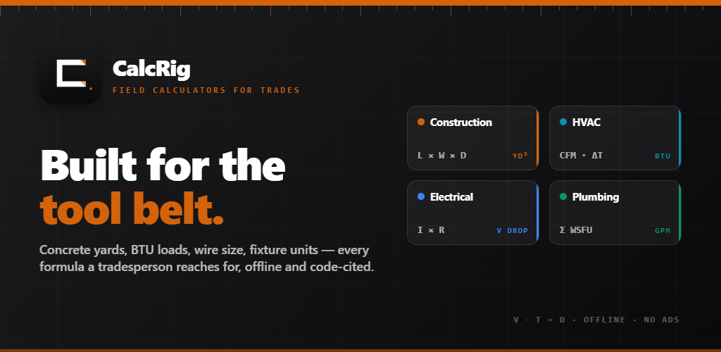 CalcRig — Built for the tool belt. Field calculators for trades.